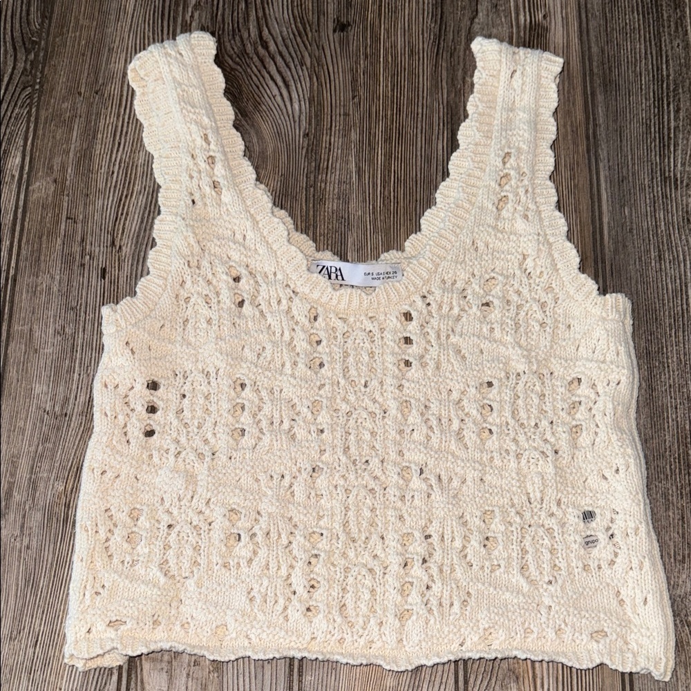 Zara Knit Top Crochet Small Soft Cropped Tank - image 1